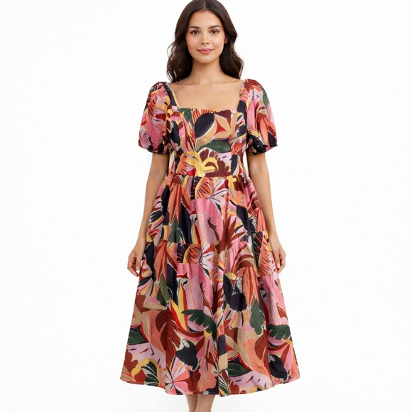 Crystal Sky Dresses & Skirts - Crystal Sky 2XL Floral Puff Cotton Sleeve Dress Safari Colorful Tropical #48